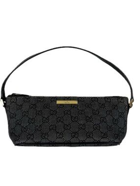 Gucci Black GG Boat Pochette with Gold Plaque